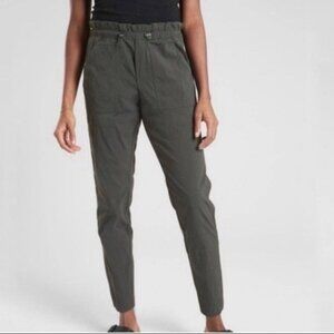 Athleta Trekkie Paperbag Pants Women’s 12 Galactic Grey High Rise Cinch Travel